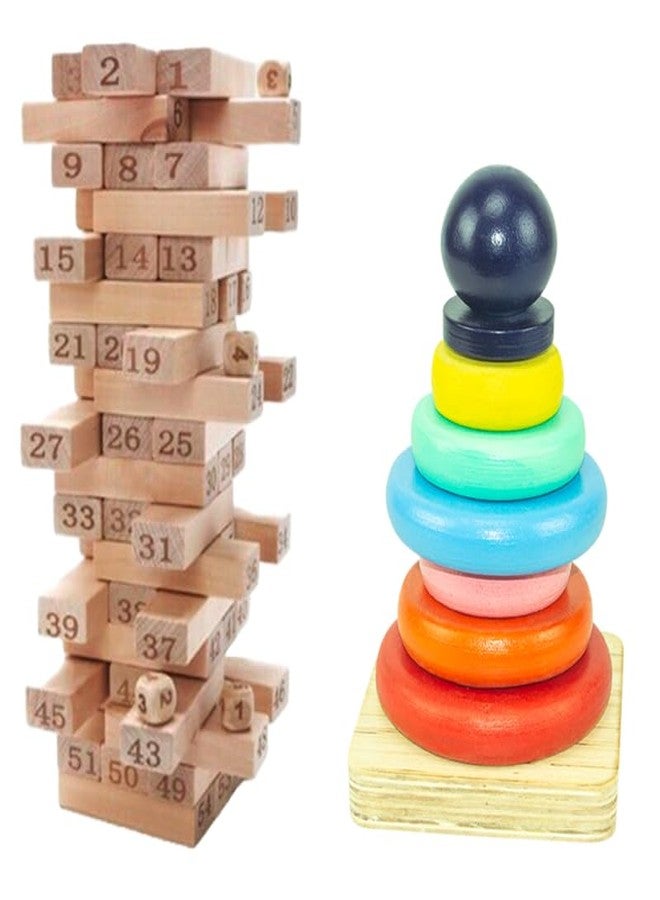 Techny Birds Technybirds Wooden Blocks and Wooden Rainbow Stacker Combo | Educational Toys for Kids | Montessori Learning | Building Skills | Color Recognition - Image 1